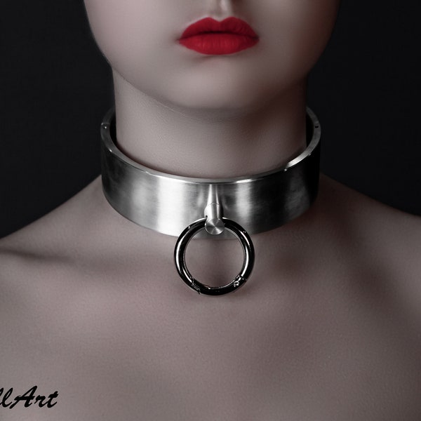 Collier Métal Bondage BDSM Avec O-Ring - Acier Inoxydable, Verrouillable, Pour Adulte, Neuf