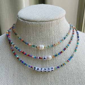 Name & Initial Dainty Beaded Necklace