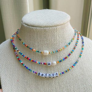 Name & Initial Dainty Beaded Necklace