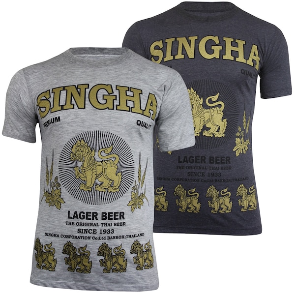 Original Mens Singha Thai Lager Beer Lion T-Shirt | Thailand Cotton Short Sleeve Crew Neck Top | Hand Screen Print Tee