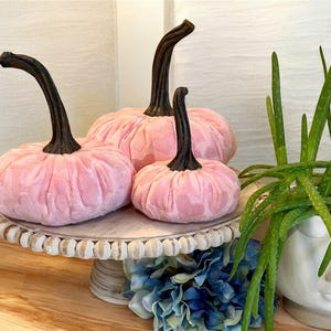Pink Heart Embossed Mink Velvet Handmade Pumpkin Set of 3 Valentine's Day Centerpiece Spring Party Decor Gift Set for Mom Summer Home Decor Resin Stems