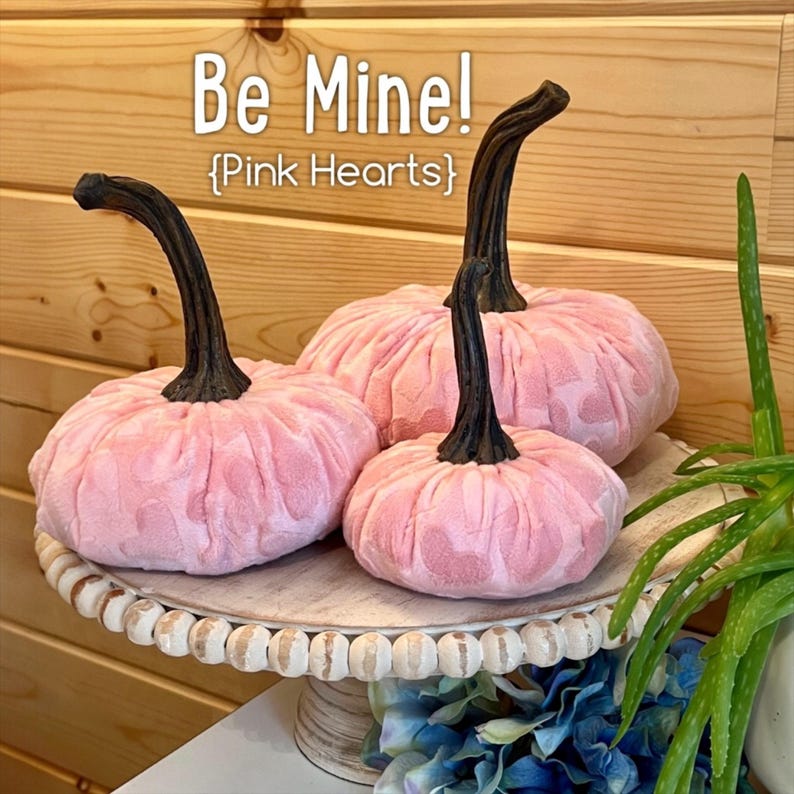Pink Heart Embossed Mink Velvet Handmade Pumpkin Set of 3 Valentine's Day Centerpiece Spring Party Decor Gift Set for Mom Summer Home Decor image 6