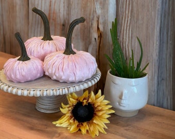 Handmade Pumpkins Set of 3 sizes Pink Nubby Mink Velvet Fabric Pumpkins Spring Party Decor Gift Set for Mom Friends-giving Centerpiece