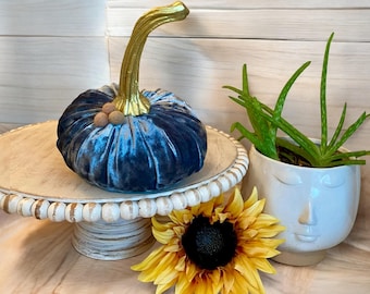 Velvet Pumpkin Large Orion Blue Velvet Wedding Centerpiece Modern Rustic Decor Shabby Chic Mantle Decor Farmhouse Decor DIY Fall Tablescape