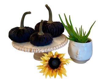 Handmade Pumpkin Set of 3 Black Nubby Mink Velvet Pumpkins Rustic Farmhouse Decor Elegant Wedding Centerpiece Fall Home Party Tablescape