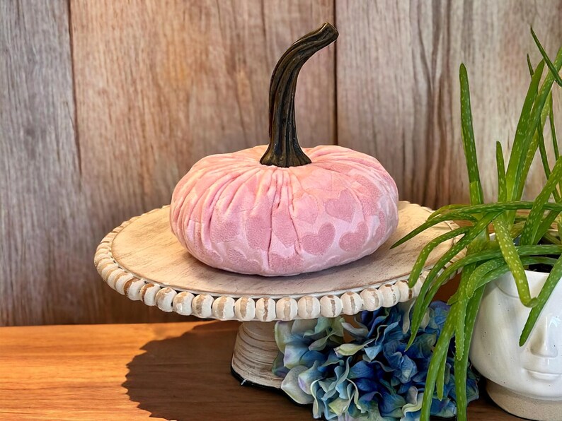 Pink Heart Embossed Mink Velvet Handmade Pumpkin Set of 3 Valentine's Day Centerpiece Spring Party Decor Gift Set for Mom Summer Home Decor image 3