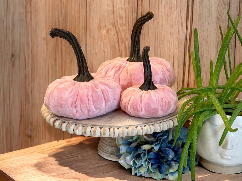 Pink Heart Embossed Mink Velvet Handmade Pumpkin Set of 3 Valentine's Day Centerpiece Spring Party Decor Gift Set for Mom Summer Home Decor image 2