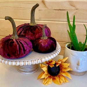 Velvet Pumpkin Set of 3 Handmade Wine Velvet Luxe Pumpkins Wedding Centerpiece Host Gift Set Thanksgiving Tablescape Holiday Home Decor