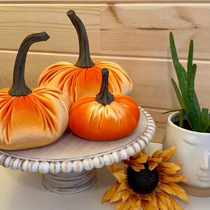 Pumpkin Set of 3 Velvet Orange Spring Home Decor Fall Wedding Centerpiece Thanksgiving Tablescape Modern Rustic Farmhouse Decor Gift Set