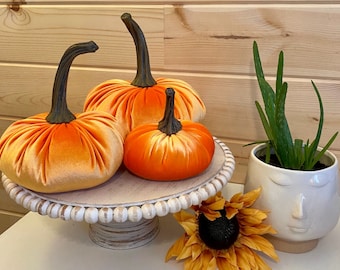 Pumpkin Set of 3 Velvet Orange Spring Home Decor Fall Wedding Centerpiece Thanksgiving Tablescape Modern Rustic Farmhouse Decor Gift Set
