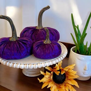 Crushed Velvet Pumpkins Set of 3 Purple Handmade Autumn to Summer Decor Velvet Home Centerpiece Cozy Chic Fall Decoration Gift Idea for Mom