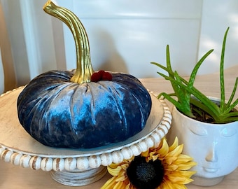 Extra Large Velvet Pumpkin Orion Blue Home Decor Trend Fall Wedding Centerpiece Modern Rustic Wedding Farmhouse Decor Photoshoot Prop