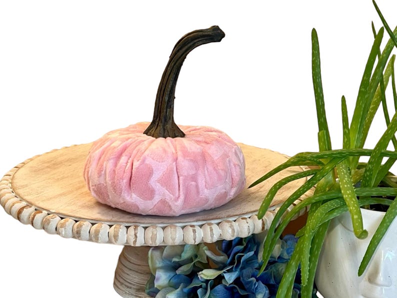 Pink Heart Embossed Mink Velvet Handmade Pumpkin Set of 3 Valentine's Day Centerpiece Spring Party Decor Gift Set for Mom Summer Home Decor image 5