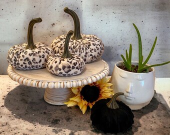 Animal Print Pumpkin Set of 3 Handmade Snow Cheetah Pumpkin Wedding Centerpiece Farmhouse Mantle Decor Thanksgiving Decor Gift Set for Hosts