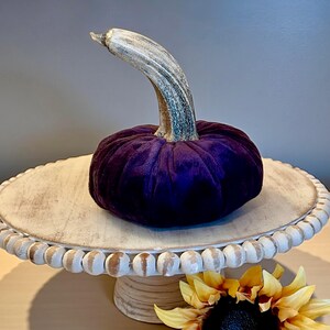 Large Pumpkin Heart Embossed Mink Velvet Deep Fig Purple Handmade Pumpkin Rustic Wedding Centerpiece Farmhouse Chic Fall to Winter Decor