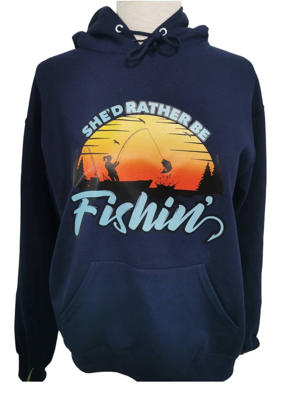 She'd Rather Be Fishin' Large Front Logo Hoodie, Women's Fishing Sweater, Kayak Fishing Sweater, Angler, Girls Fishing Hoodie