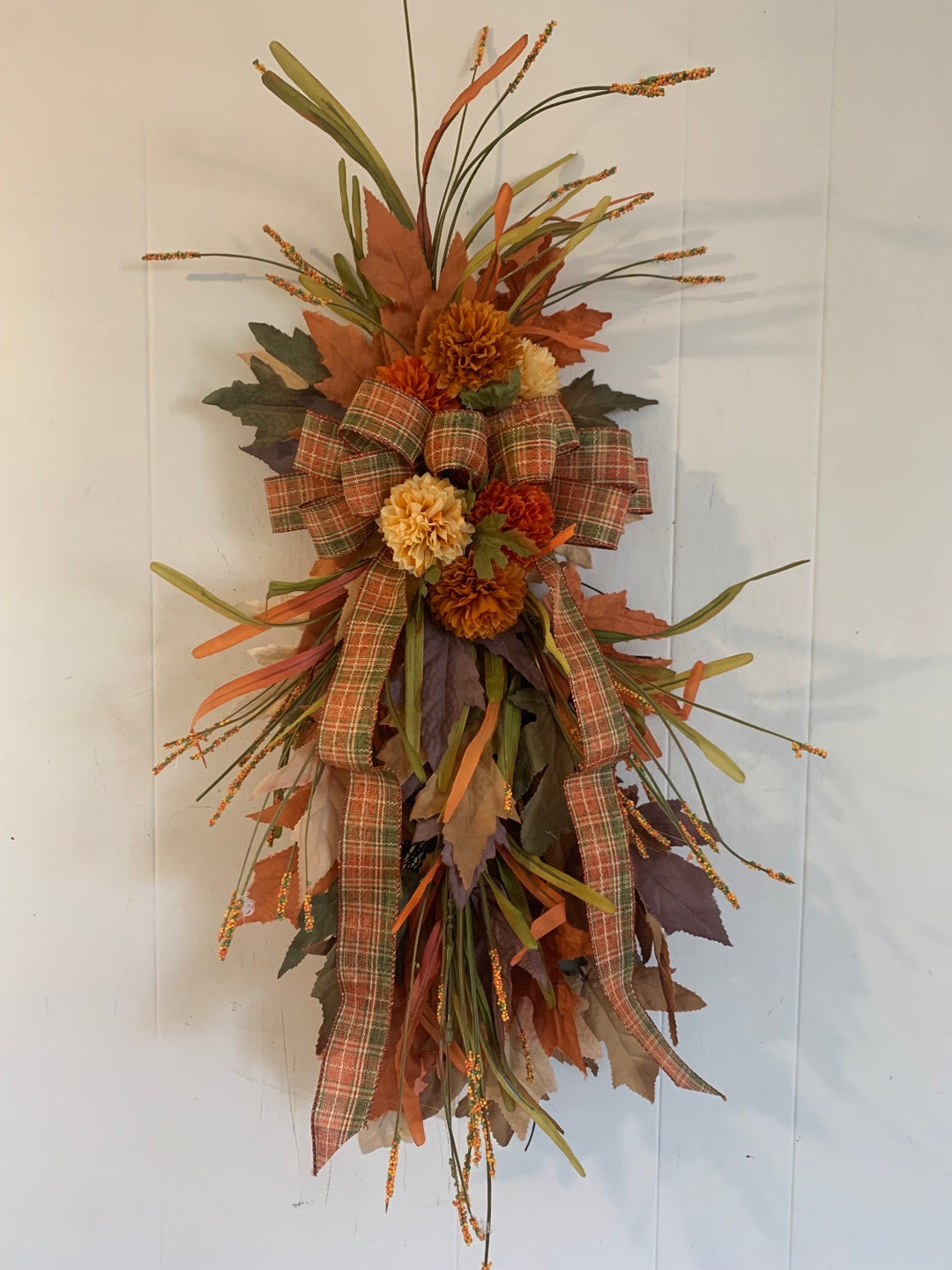 Fall Foliage and Floral Door Swag - Etsy