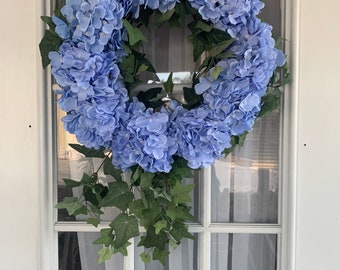 Blue Hydrangea Wreath with Ivy