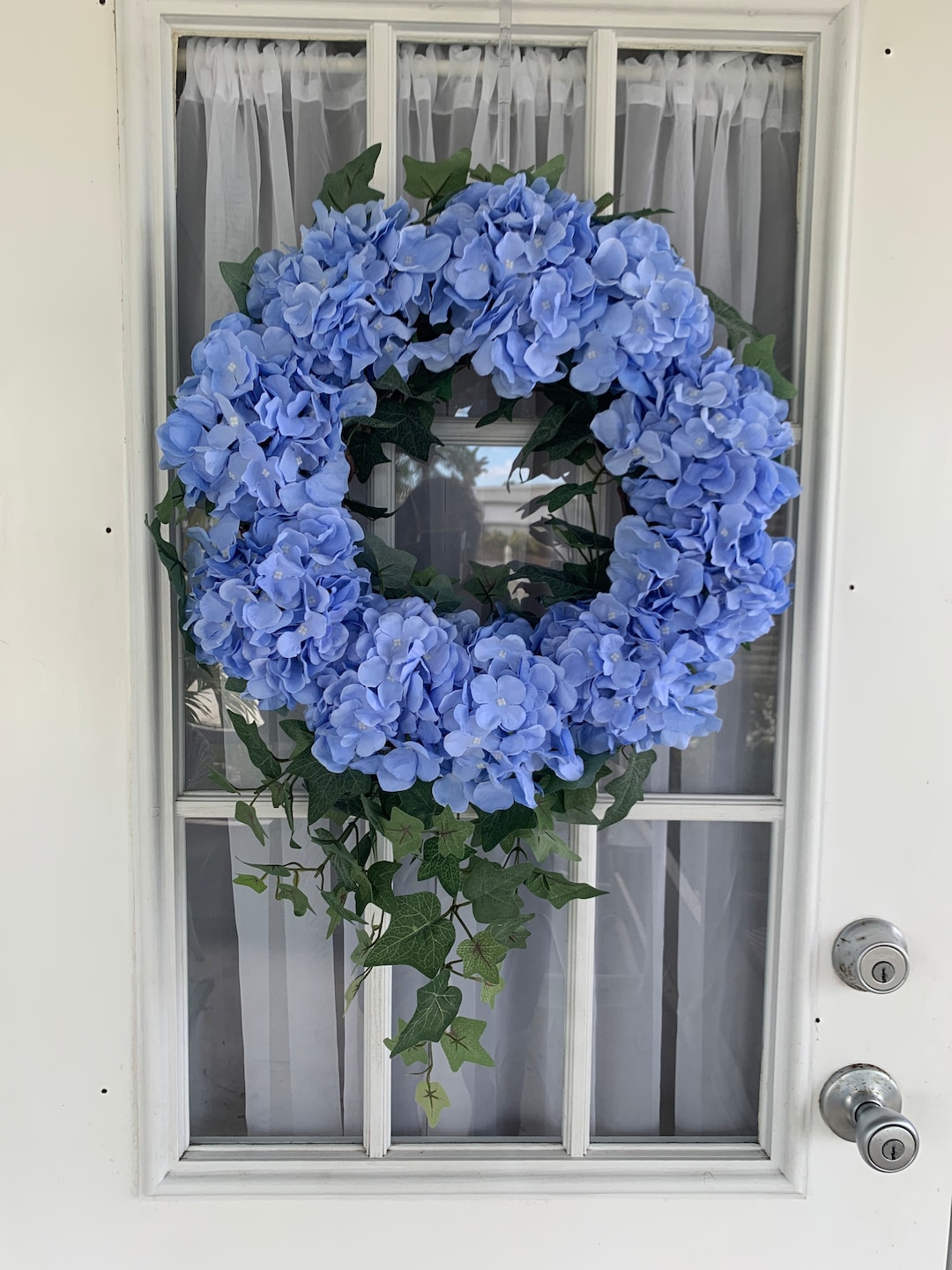 Blue Hydrangea Wreath With Ivy