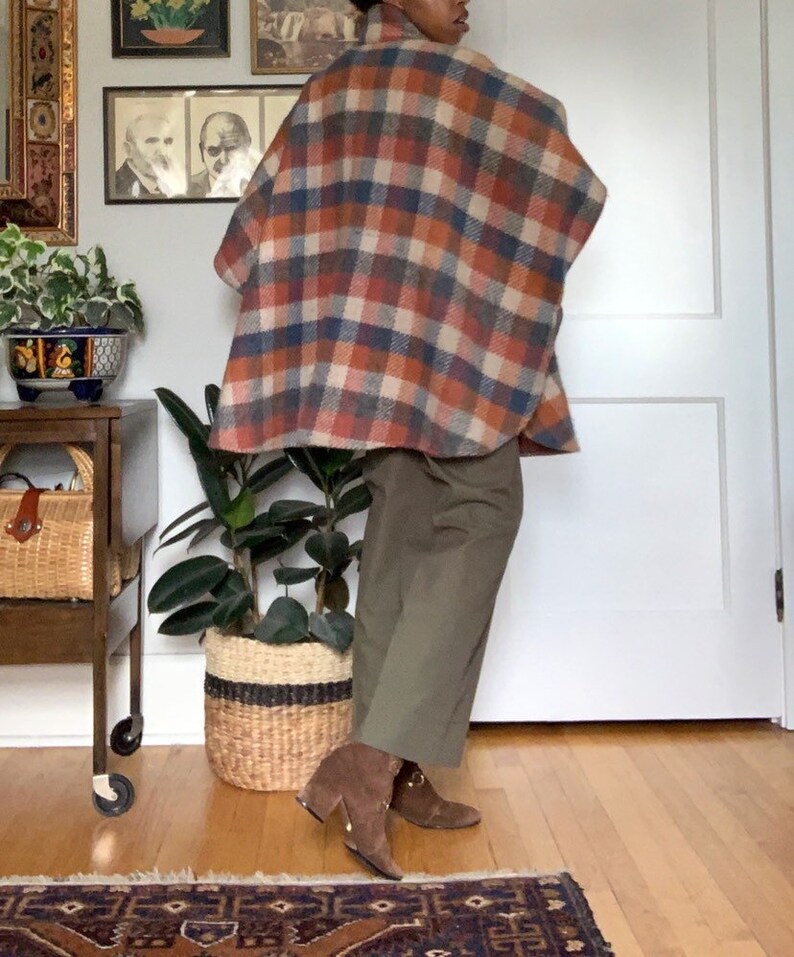BEMIDJI Woolen Mills Plaid Wool Poncho Pullover Cape Coat Jacket Made in USA
