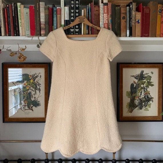 ANNA SUI Cream Wool Scalloped Mini Dress – XSP