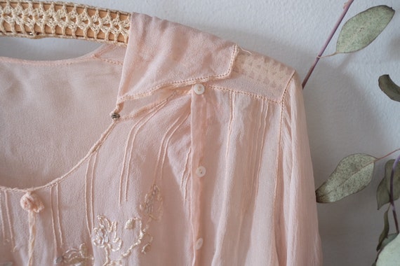 A Silk 1920s Pink Embroidered and Beaded Blouse - image 4