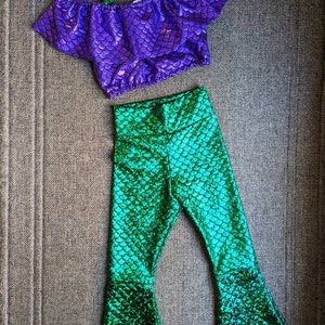 Turquoise Dragon Scale High Waist Mermaid Bell Bottom Flare Pants