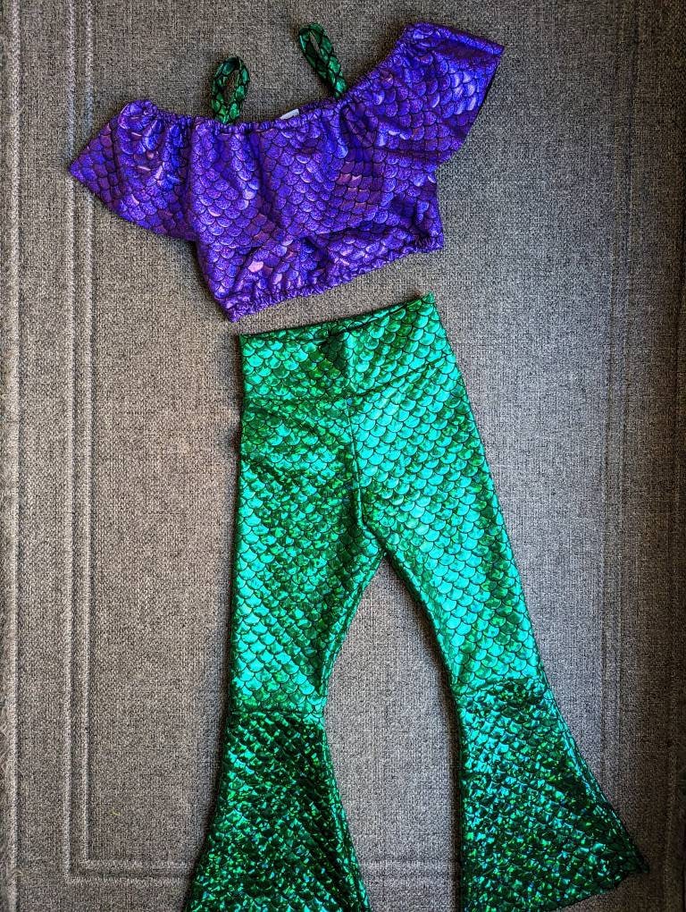 Girls Flared Bell Bottoms Halloween Outfit Mermaid Princes Costume