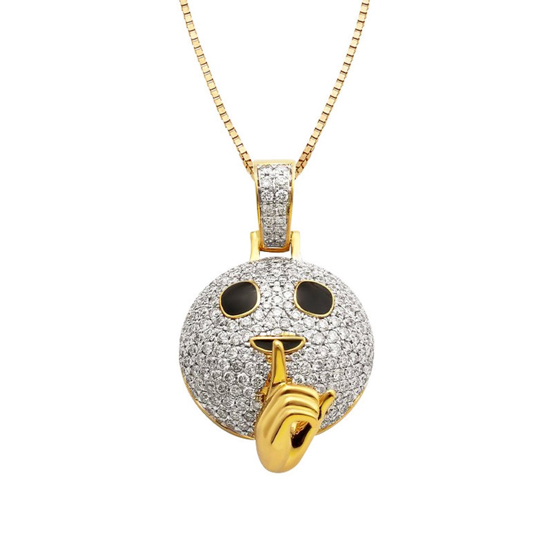Yellow Gold Diamond 'SHHH' Emoji Necklace Diamond Etsy