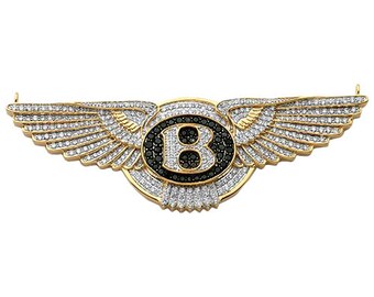 Bentley Car Logo Pendant Sterling Silver Simulated Diamonds Gold Finish Necklace 