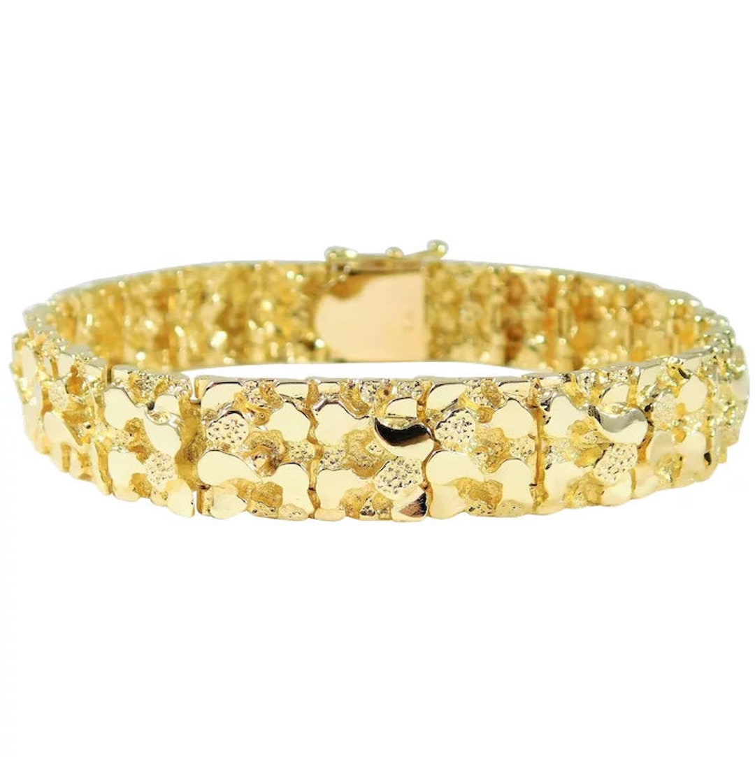 Solid Yellow Gold Nugget Link Bracelet Unisex Real Italian Etsy