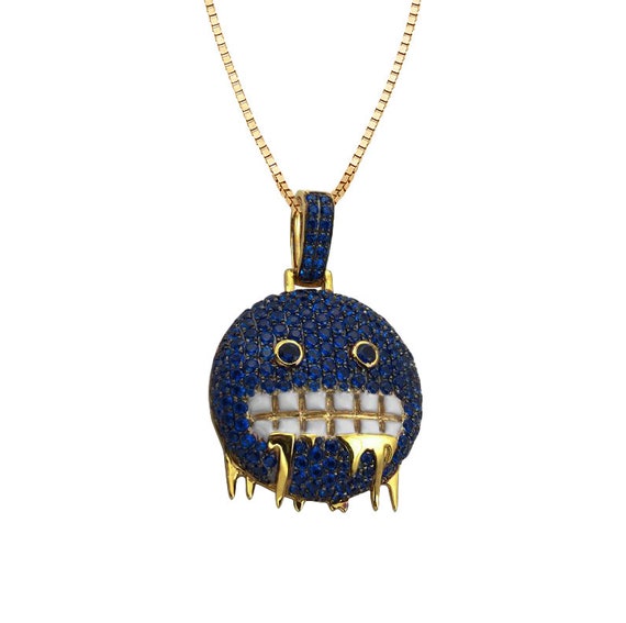 Solid Yellow Gold Diamond Freezing Emoji Necklace Gold Emoji Etsy