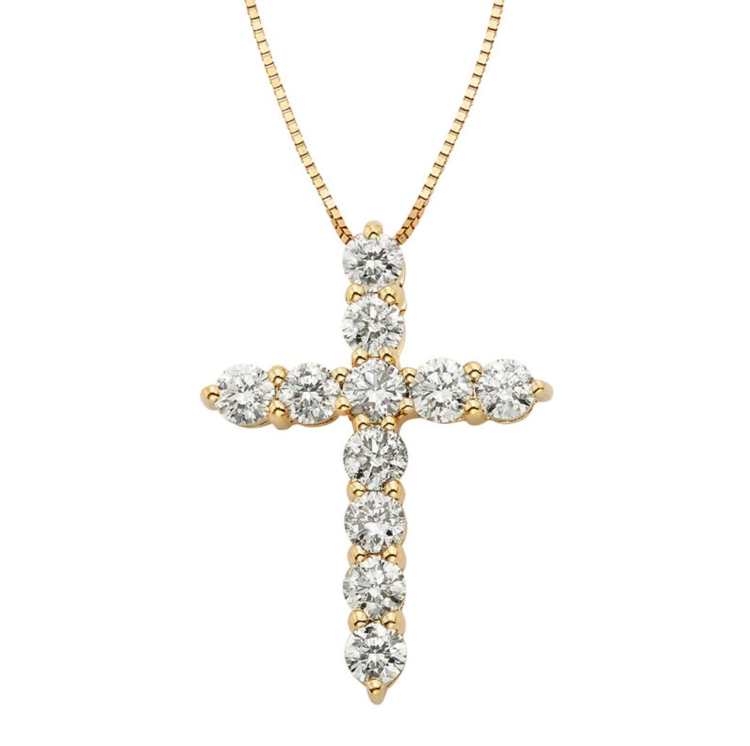 Solid 14k Yellow Gold Diamond Necklace Tiny Cross Religious - Etsy