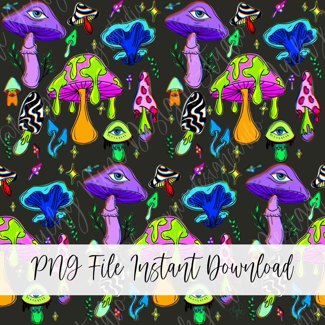 Trippy Neon Shrooms Seamless Pattern Digital Download – 12x12" 300 DPI ...