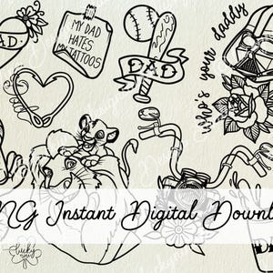 Father&#39;s Day Tattoo Flash Sheet: Hand-Drawn Traditional Art (Digital Download)