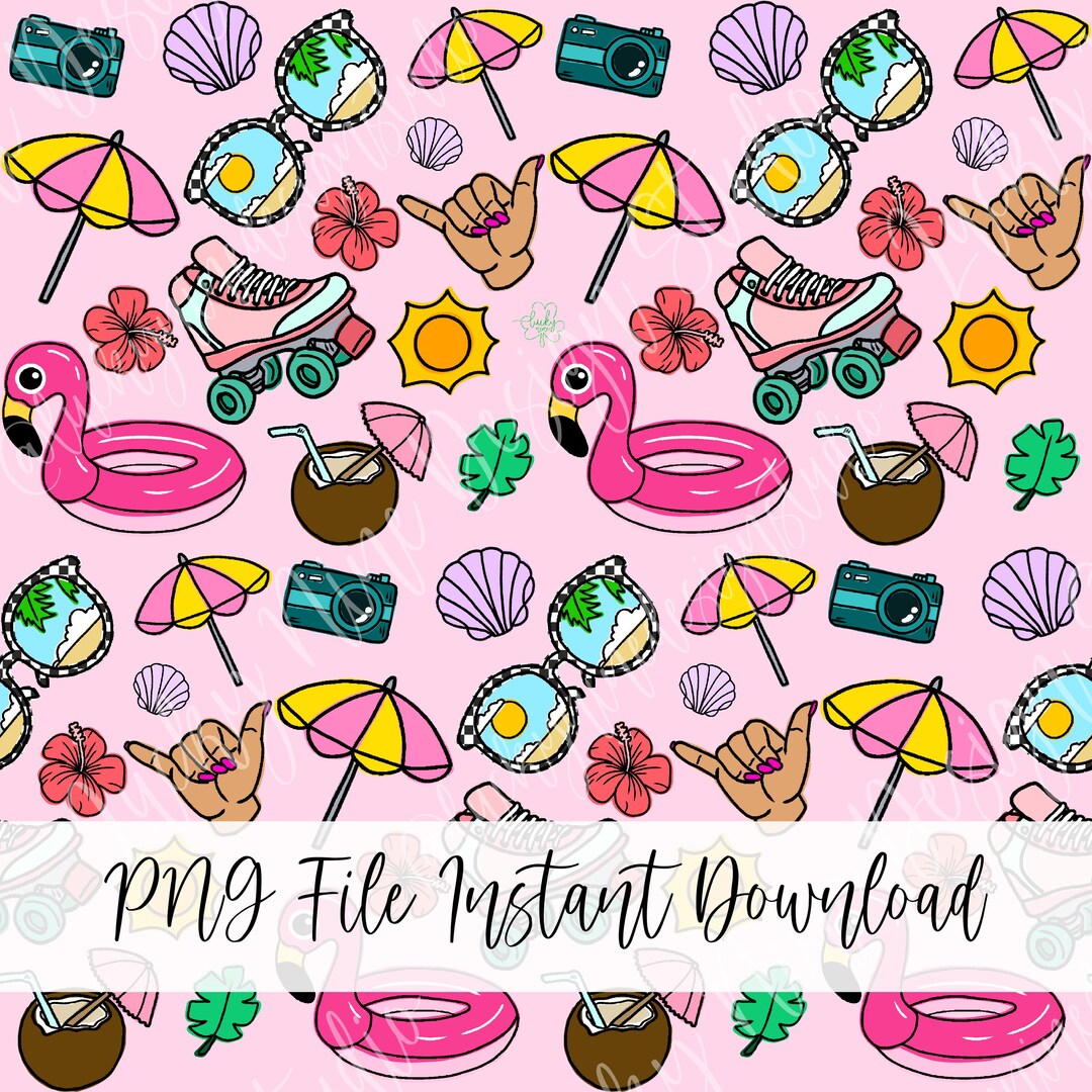 Pool Beach Party Summer Seamless Pattern Digital Download – 12x12