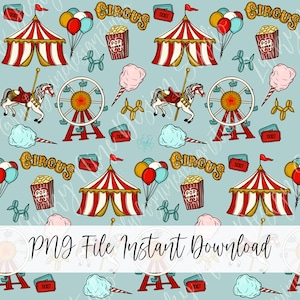 Vintage Circus Carnival Seamless Pattern Digital Download – 12x12" 300 DPI PNG – Instant Printable Design — For personal use only