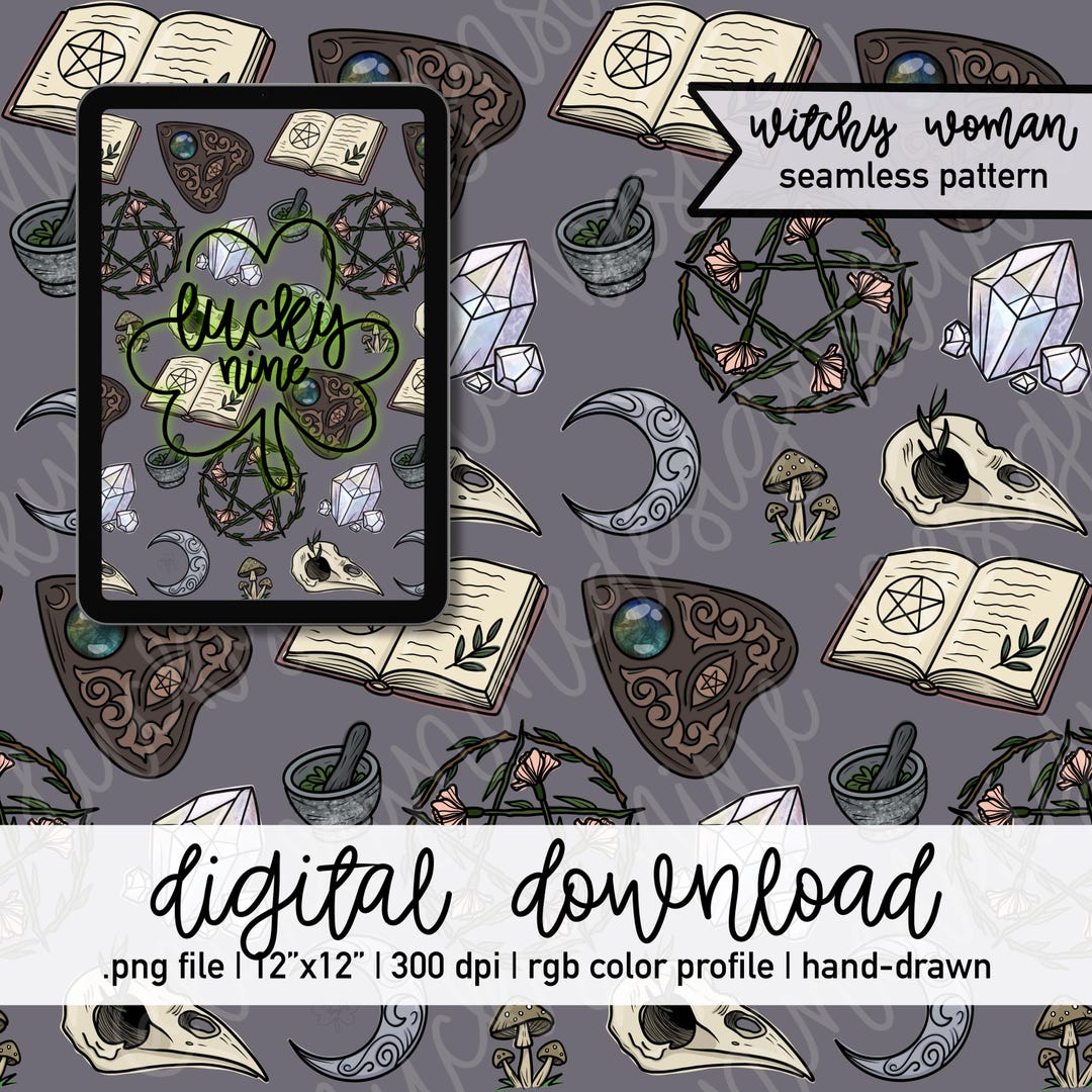 Witchy Woman Seamless Pattern Digital Download – 12x12" 300 DPI PNG ...