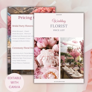 Wedding Florist Price List Template – Editable Canva Floral Pricing Guide for Ceremony & Reception | Instant Download |