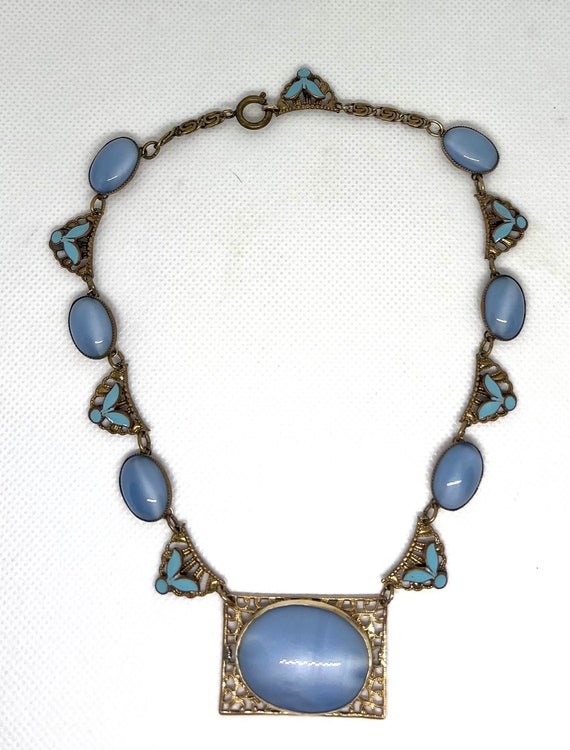 Max Neiger Czech Blue Glass Necklace Vintage 1920