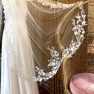 JADE - Wildflower embroidered wedding veil. Handmade to order. Floral veil. Cape veil
