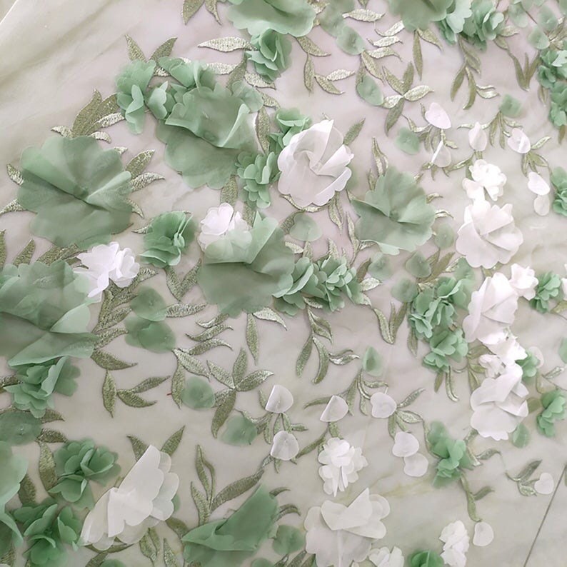 GREEN & WHITE AZALEA Ethereal 3D rose petal embroidered | Etsy
