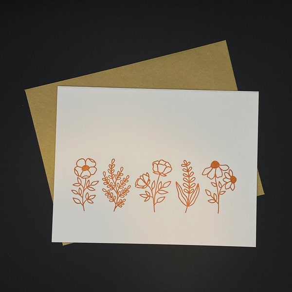 Orange Wildflower Letterpress Card | Wildflower Card, Flower Card, Greeting Card, Note Card, Letterpress Card, Letterpress Greetin Card