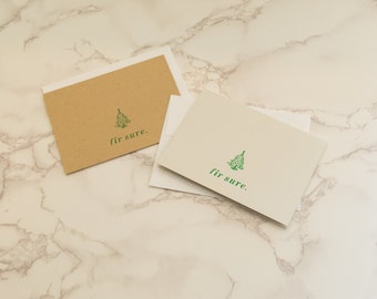 Fir Sure Letterpress Christmas Card | Holiday Card, Christmas Card, Punny Christmas Card, Letterpress card, A1 Card, Tree Card