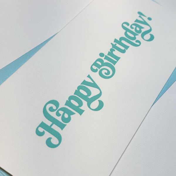 Blue Letterpress Happy Birthday Card with Colored Envelope