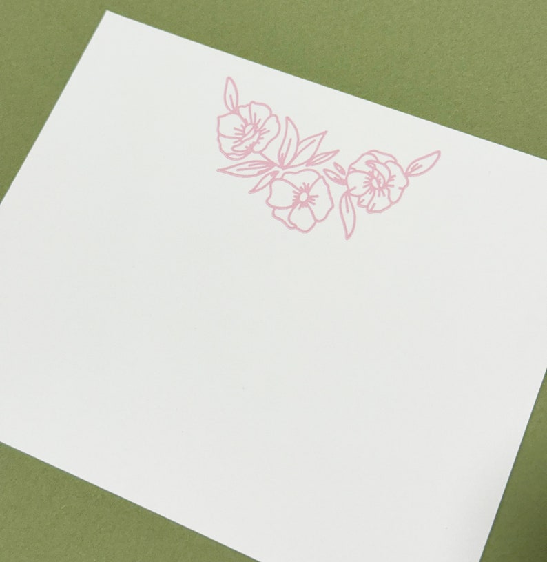 Pink Flower Flat Letterpress Note Card Flower Card, Letterpress Card, Flat Card, Note Card, A2 Note Card, Flowers, Flower Arrangement image 1