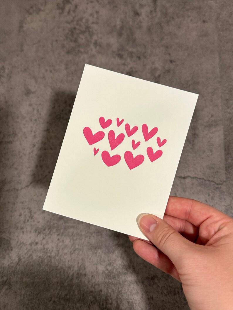 Pink Hearts Valentine's Day Letterpress Card Letterpress, A2 Card, Letterpress Card, Greeting Card, Blank Card, Hearts, Valentine's Day Bild 1