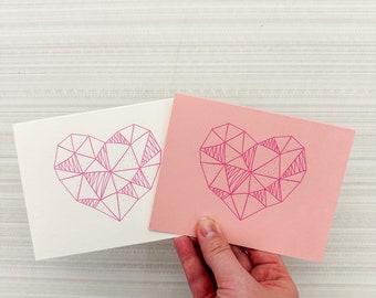 Pink Geometric Heart Valentine's Day Letterpress Card | Letterpress, A2 Card, Letterpress Card, Greeting Card, Blank Card, Valentine's Day