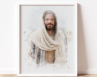 Acuarela de Jesús el Cristo, Imagen de Jesús, Descarga digital, Imagen de Jesucristo SUD, Arte SUD