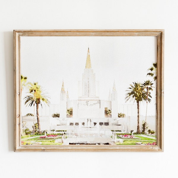 Oakland California Temple Watercolor Print, Photograph Art Print, Home Decor Printable Digital Wall Art